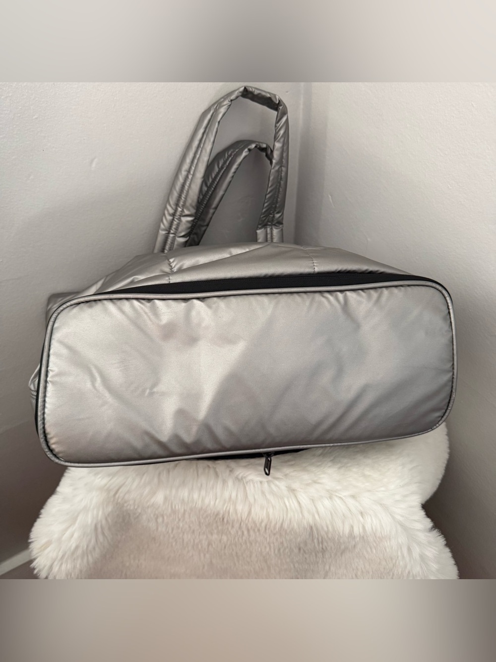 CALPAK Luka Expandable Laptop Puffy Tote Metallic Silver - Picture 7 of 9